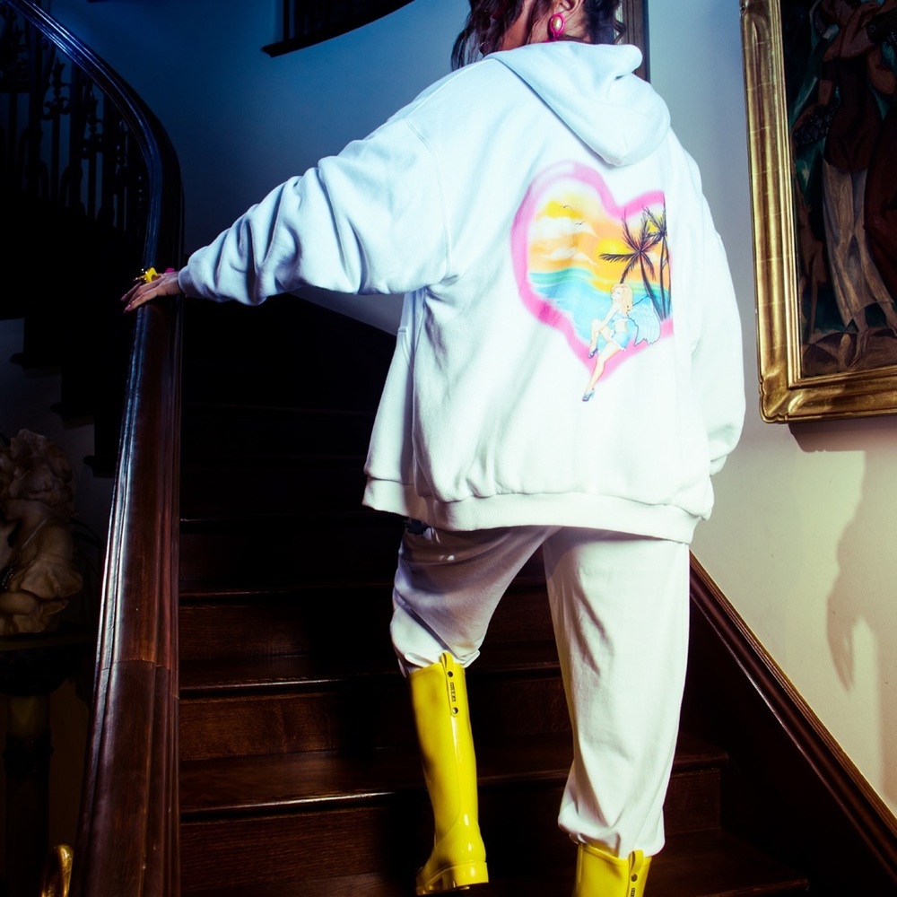 Boys Lie White Hoodie with Pink & Yellow Heart Graphic